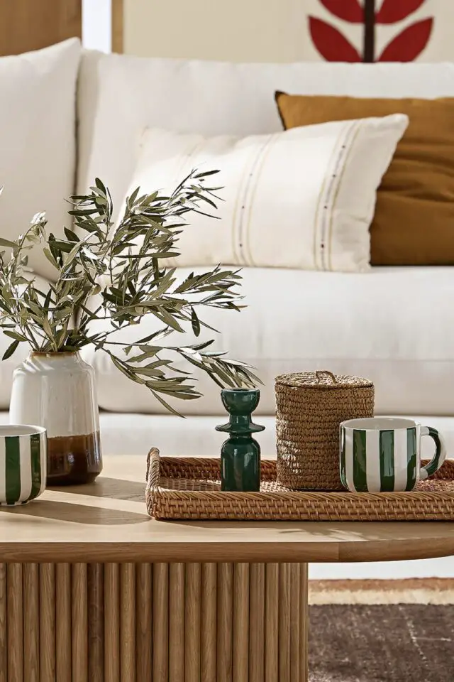 Lot de 2 mugs en céramique rayés vert et blanc 