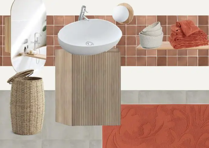 petite salle de bain chaleureuse et moderne couleur terracotta