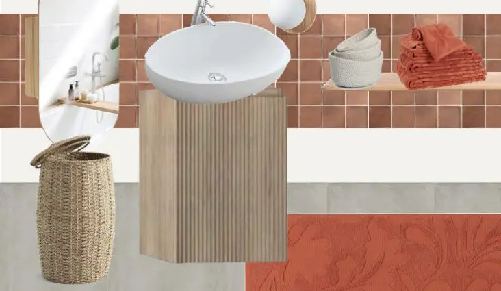 petite salle de bain chaleureuse et moderne couleur terracotta