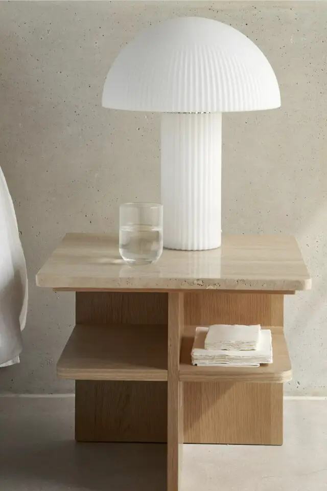 Lampe champignon verre opalin strié