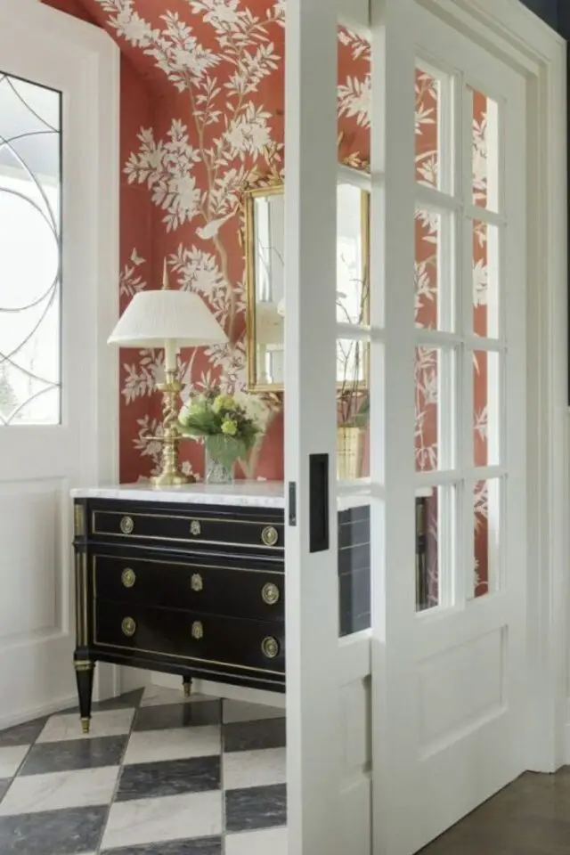 séparer entrée du salon exemple porte vitrée coulissante ambiance classique chic 