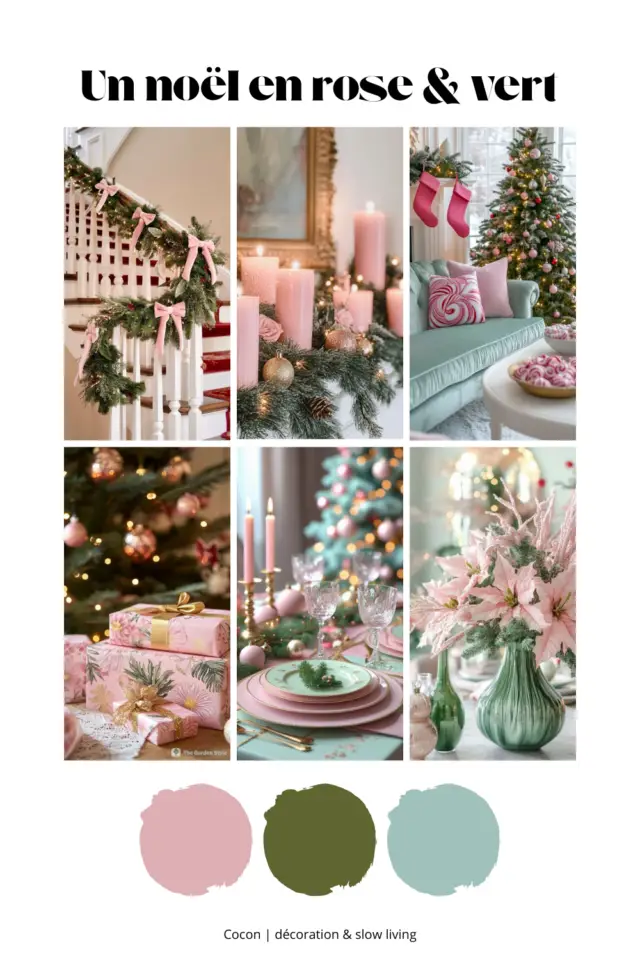 déco noël rose et verte moodboard inspirations modernes féminines et chic 