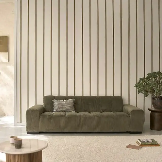 Canapé droit 4 places en velours côtelé kaki