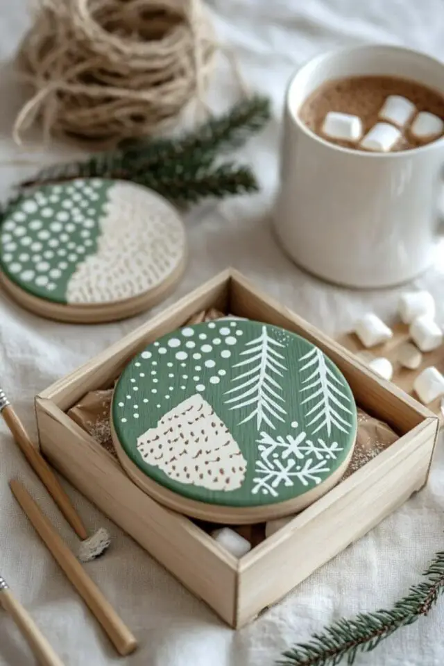 cadeau de noël à faire soi-même à poser sur la table invités dessous de vert peint décor vert nature DIY cadeau de noël à faire soi-même à poser sur la table invités dessous de vert peint décor vert nature DIY