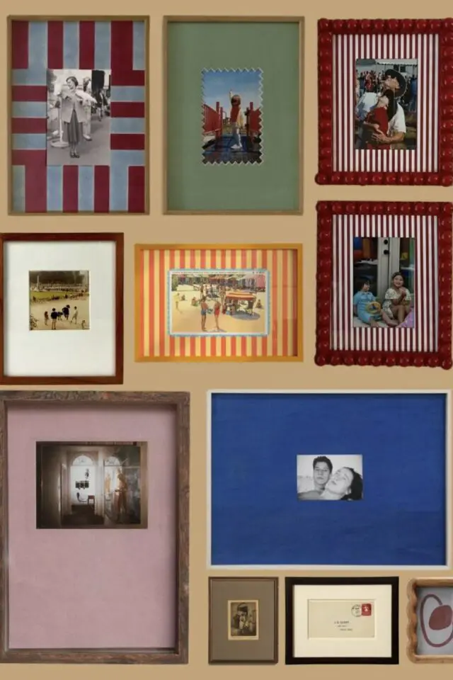 cadre photo original décoration murale galerie colorée passe-partout rayé moderne idée à copier DIY cadre photo original décoration murale galerie colorée passe-partout rayé moderne idée à copier DIY