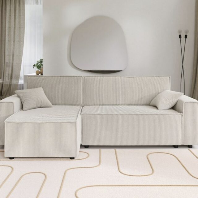 Canapé d'angle réversible convertible en velours côtelé avec coffre