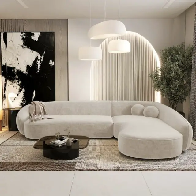 Canapé d'angle en tissu tramé toucher doux