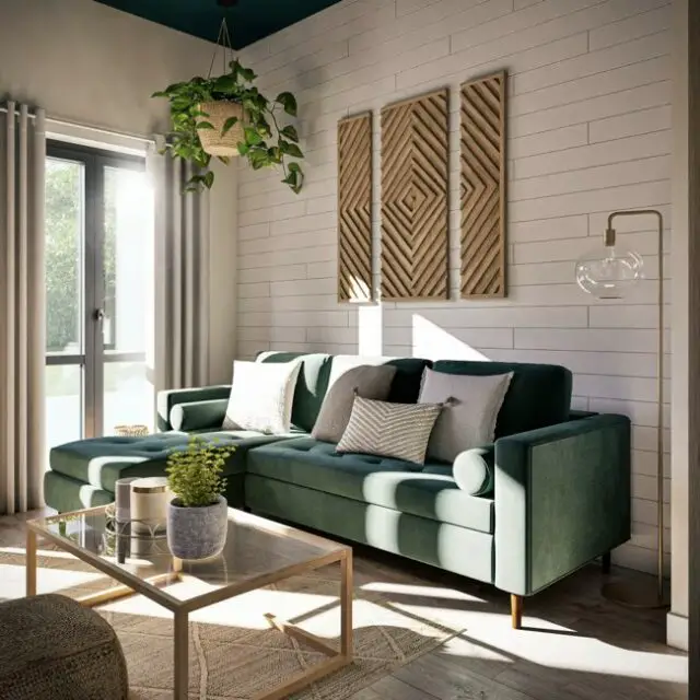 Canapé d'angle convertible 4 places en velours vert