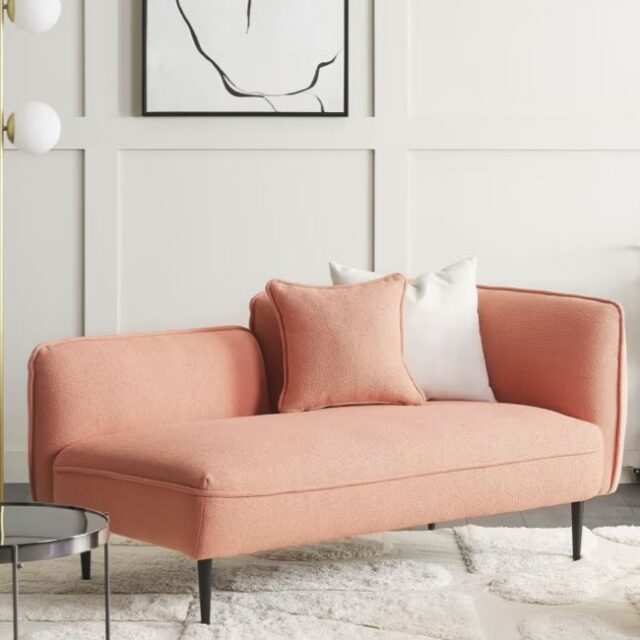 Chaise longue côté droit bouclé rose pêche Chaise longue côté droit bouclé rose pêche