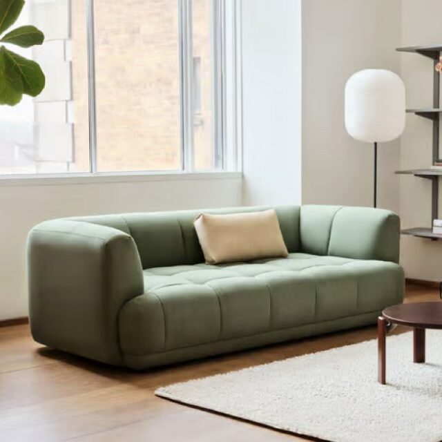 Canapé droit Quilton tissu vert / 2 places - L 214 cm - Matelassé