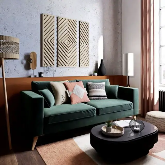 Canapé convertible style scandinave 3/4 places en velours vert