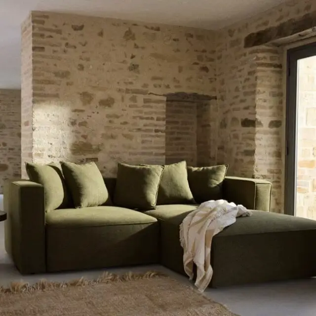 Canapé d'angle droit convertible 3/4 places vert kaki