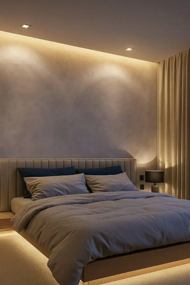 chambre adulte tendances déco 2026 aménagement éclairage intégré plafond dessus tête de lit spot carré chambre adulte tendances déco 2026 aménagement éclairage intégré plafond dessus tête de lit spot carré