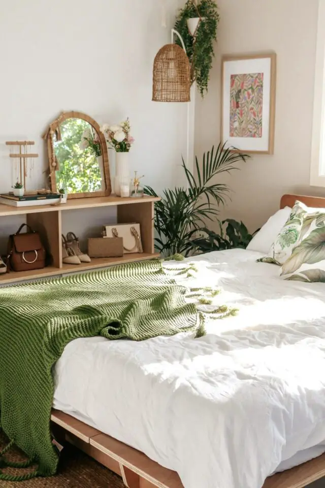 décoration chambre tendances 2026 ambiance nature chic et moderne meuble en bois clair petite plantes vertes lit adulte décoration chambre tendances 2026 ambiance nature chic et moderne meuble en bois clair petite plantes vertes lit adulte