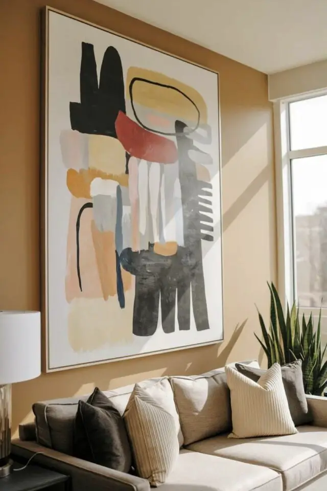 déco mur salon cadres grande affiche artistique format XXL dessus du canapé ambiance moderne déco mur salon cadres grande affiche artistique format XXL dessus du canapé ambiance moderne