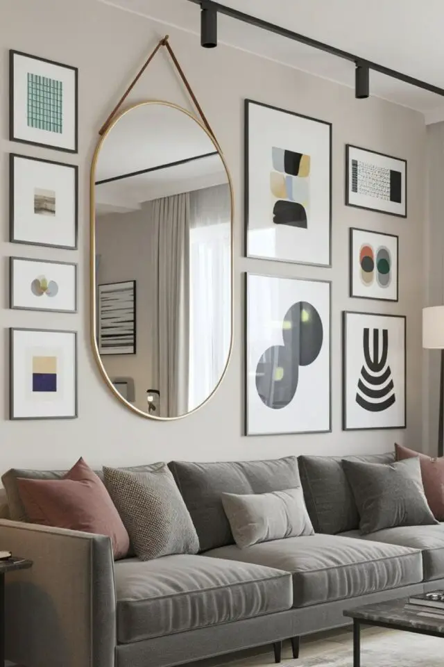 déco mur salon cadres et miroir au dessus du canapé décoration moderne lumineuse et neutre déco mur salon cadres et miroir au dessus du canapé décoration moderne lumineuse et neutre
