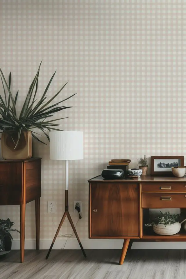 déco mur salon papier peint mur accent pour mettre en valeur le mobilier motif vichy beige discret meuble vintage déco mur salon papier peint mur accent pour mettre en valeur le mobilier motif vichy beige discret meuble vintage