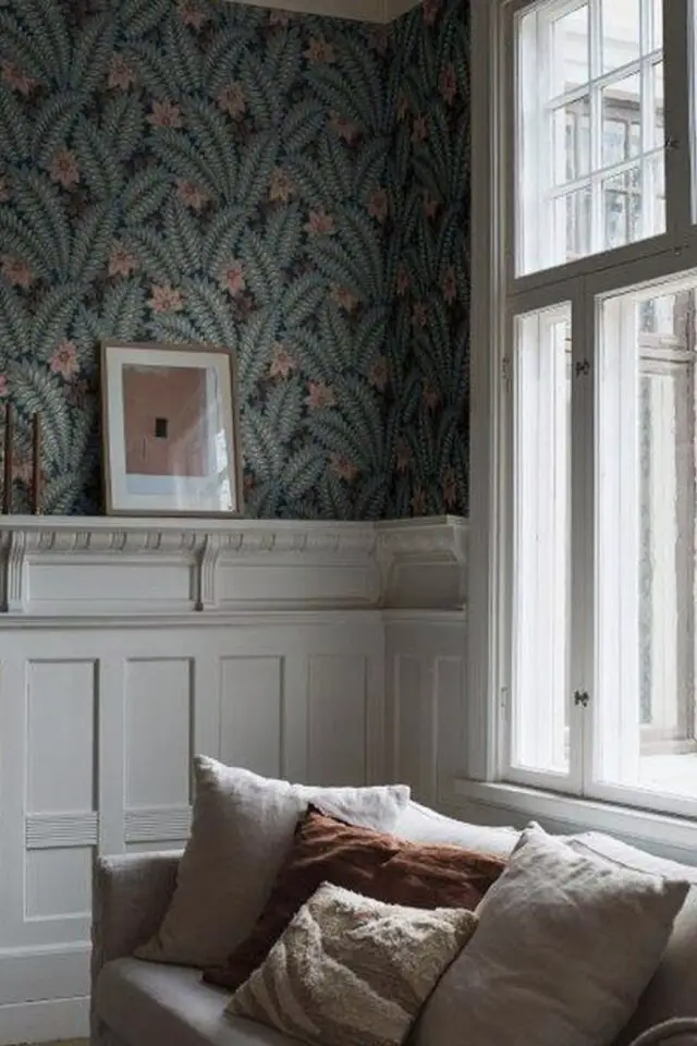 déco mur salon papier peint avec soubassement ambiance chic et élégante motif nature feuillage déco mur salon papier peint avec soubassement ambiance chic et élégante motif nature feuillage