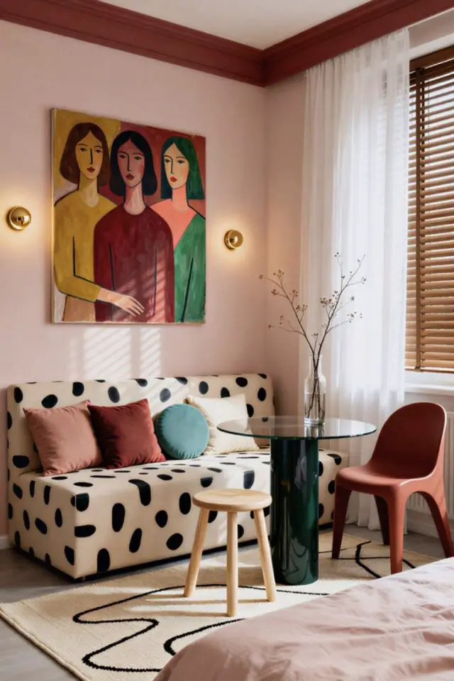 décoration murale salon moderne exemple canapé mur peinture grand tableau et appliques murales