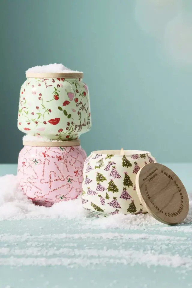 décoration de Noël haut de gamme Anthropologie petites bougies en pots décoré décoration de Noël haut de gamme Anthropologie petites bougies en pots décoré