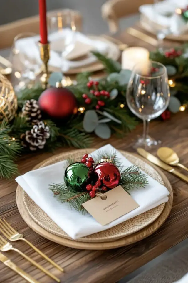 marque-place Noël à fabriquer soi-même étiquette kraft perforatrice boule de sapin et blanche simple et festif marque-place Noël à fabriquer soi-même étiquette kraft perforatrice boule de sapin et blanche simple et festif