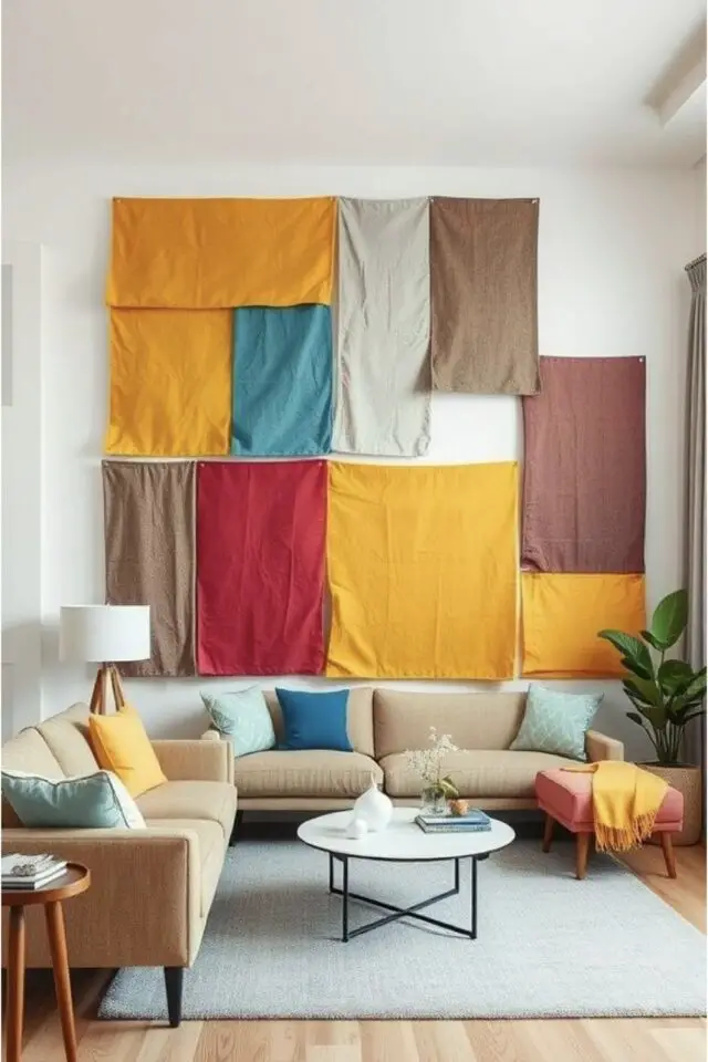 objet déco murale salon tenture murale colorée idée originale et facile dessus du canapé objet déco murale salon tenture murale colorée idée originale et facile dessus du canapé