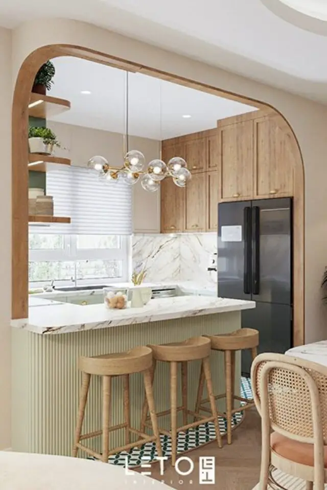 passe-plat cuisine moderne plan snack ouverture cuisine arrondie habillage bois passe-plat cuisine moderne plan snack ouverture cuisine arrondie habillage bois