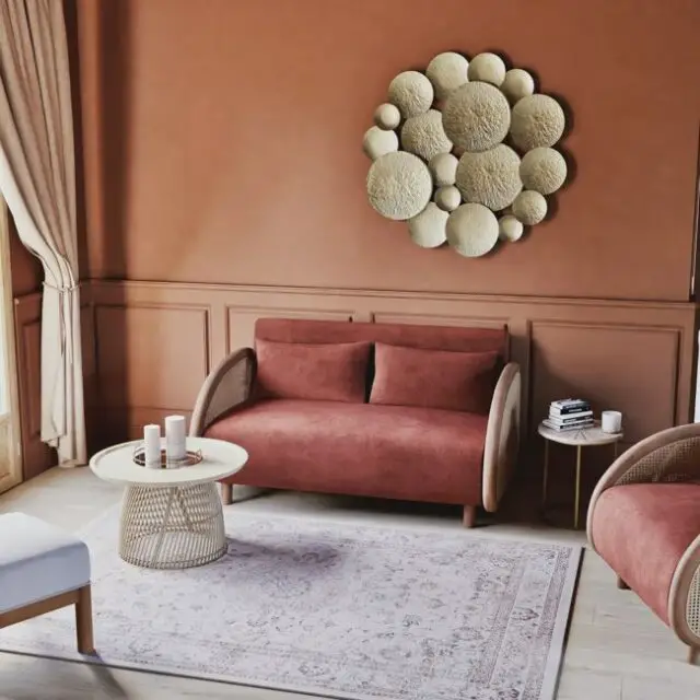 Canapé clic-clac 2 places en velours terracotta