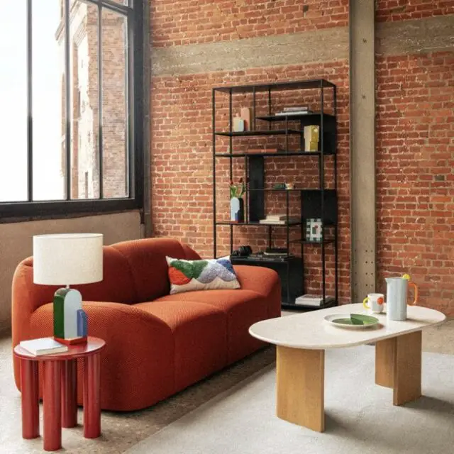 Canapé 2 places en tissu mailles 3D coloris rouille