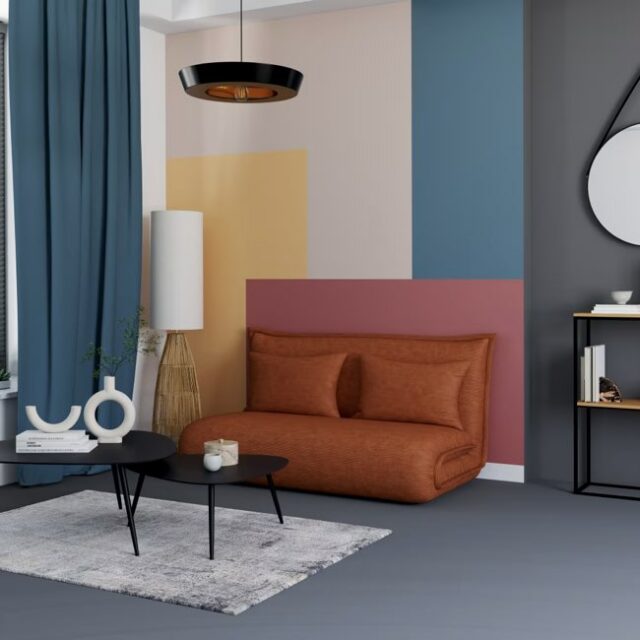 Canapé clic-clac 2 places en velours côtelé orange écureuil