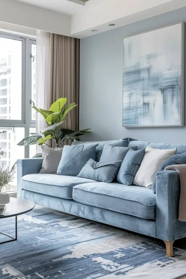 déco bleu ciel association couleur mur salon canapé ton sur ton ambiance douce tableau abstrait tapis gris bleu déco bleu ciel association couleur mur salon canapé ton sur ton ambiance douce tableau abstrait tapis gris bleu