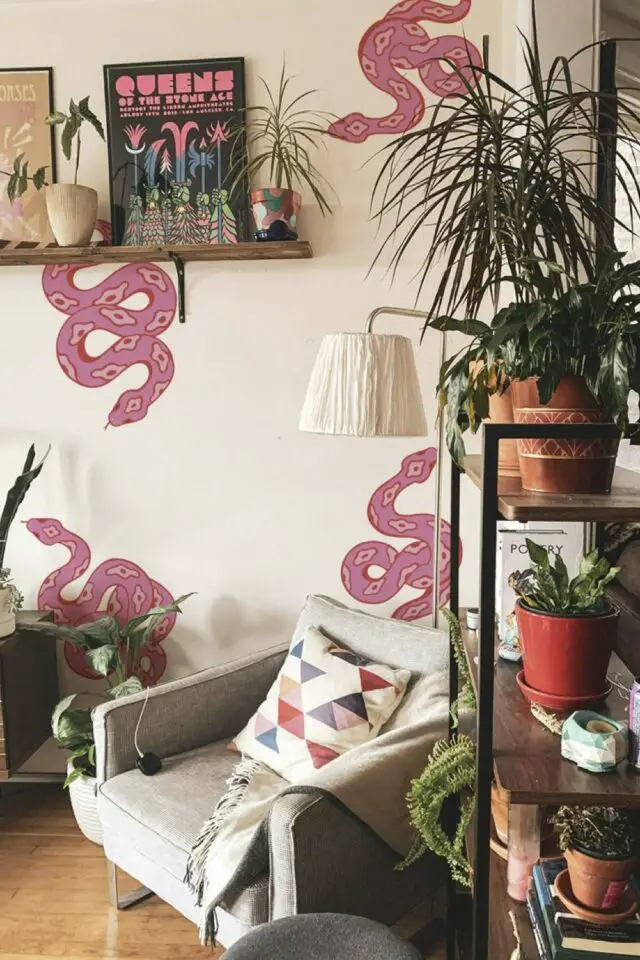 revêtement murale déco de salon stickers moderne serpent rose décoration mur originale revêtement murale déco de salon stickers moderne serpent rose décoration mur originale