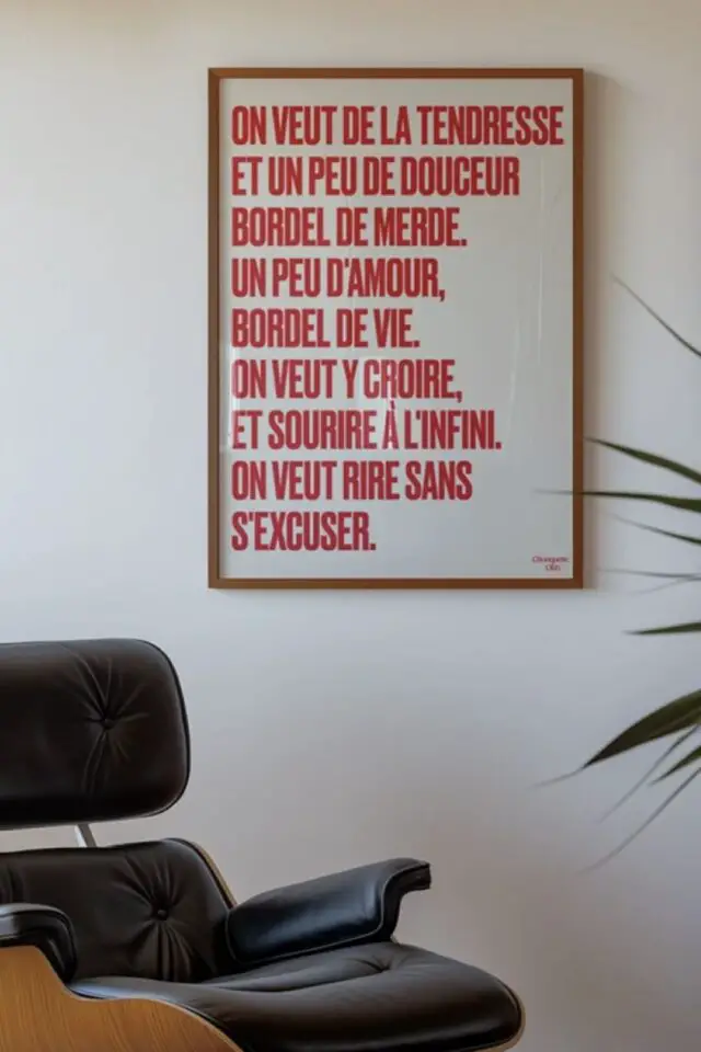 affiche déco décalée Chouquette Club Poster Mantra #2 écru et rouge