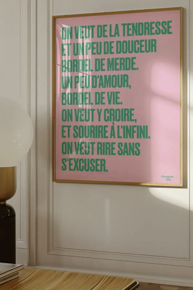 affiche déco décalée Chouquette Club Poster Mantra #2 rose et vert