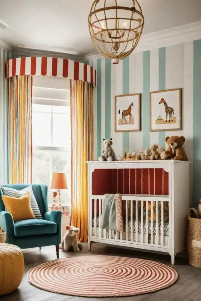 chambre bébé déco vintage lit à barreaux ancien tapis rond peluche de notre enfance années 80 