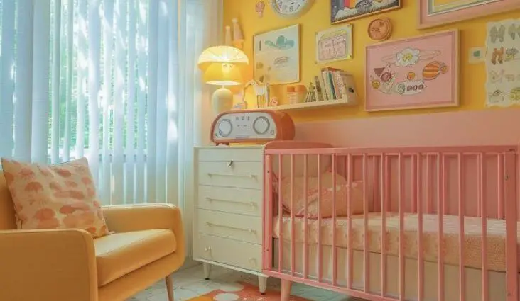 chambre bébé vintage idée décoration rétro couleurs accessoires mobilier