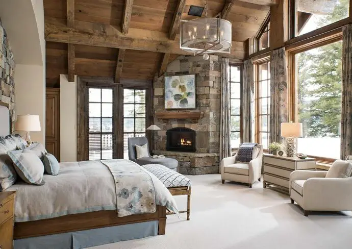 chambre adulte style chalet rustique chic idée déco à copier ambiance cocooning