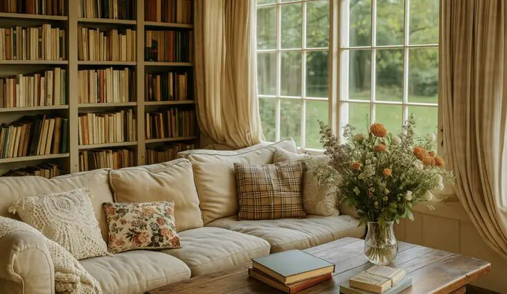 déco bibliothèque style cottage-core cosy idées exemples conseils
