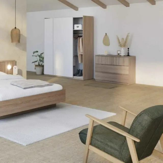 Commode 3 tiroirs imitation chêne soldes meubles modernes 