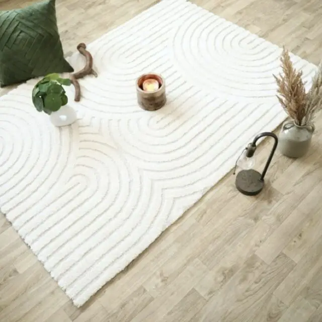 Tapis de salon en relief beige soldes 2026 promo décoration neutre et slow