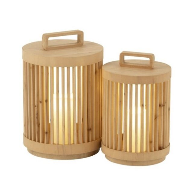 Lampe cylindrique en bois de sapin beige