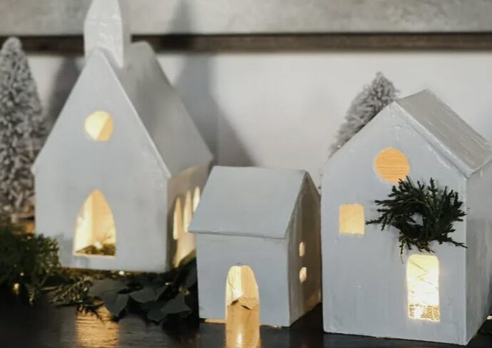 déco de Noël à faire soi-même tuto photophore maisonnette argile auto-durcissante