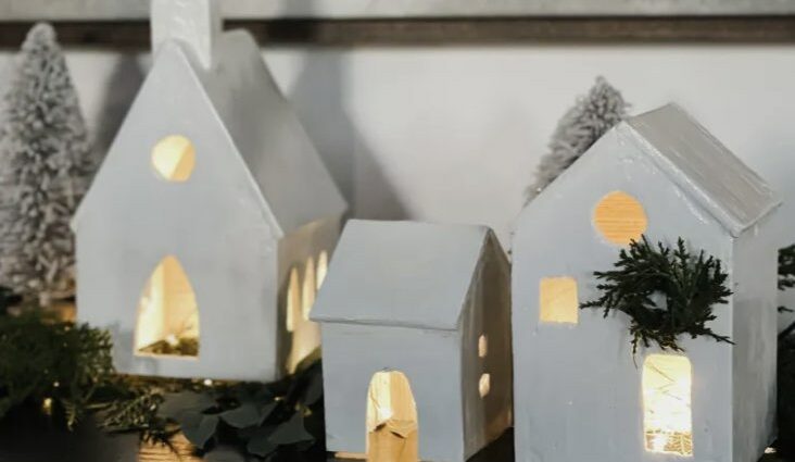 déco de Noël à faire soi-même tuto photophore maisonnette argile auto-durcissante