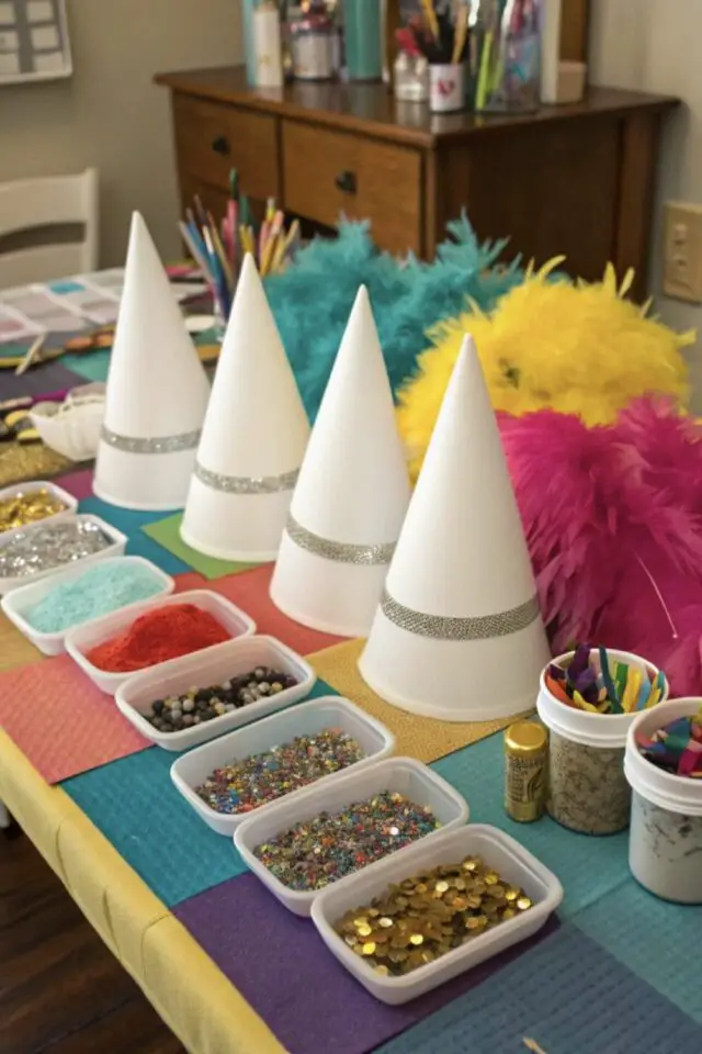 déco de nouvel an activité manuelle enfant customisation chapeau de fêtes paillettes colle boa déco de nouvel an activité manuelle enfant customisation chapeau de fêtes paillettes colle boa