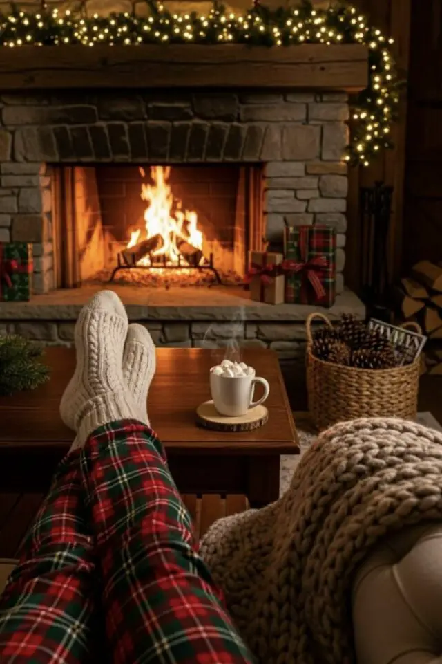 décoration intérieur film de noël cheminée salon hygge 