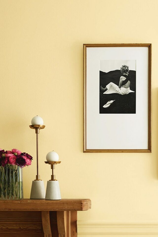 exemple déco couleur jaune beurre décoration murale chic et élégante peinture chaleureuse cadre doré photo noir et blanc exemple déco couleur jaune beurre décoration murale chic et élégante peinture chaleureuse cadre doré photo noir et blanc