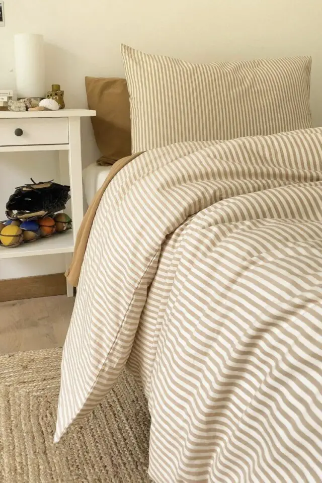 Housse de couette 1 personne Percale de Coton Bio RAYÉ ambre et blanc