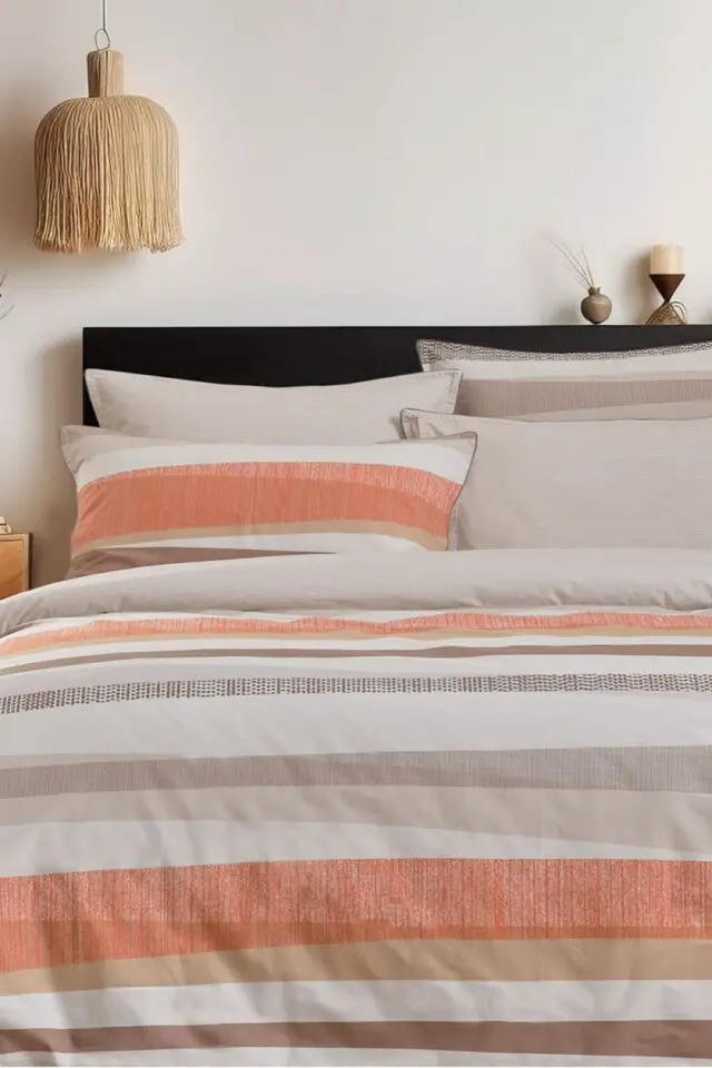 Housse de couette en percale de coton couleur neutre et orange 