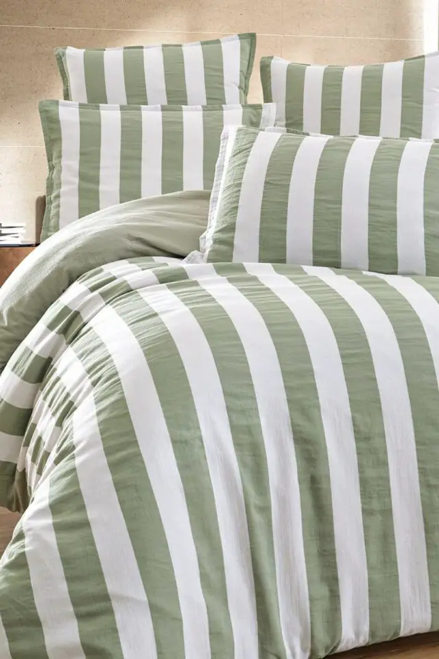 Parure housse de couette gaze de coton + 2 taies vert sauge