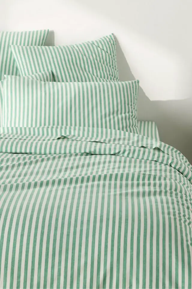 Housse de couette en coton fines rayures vertes